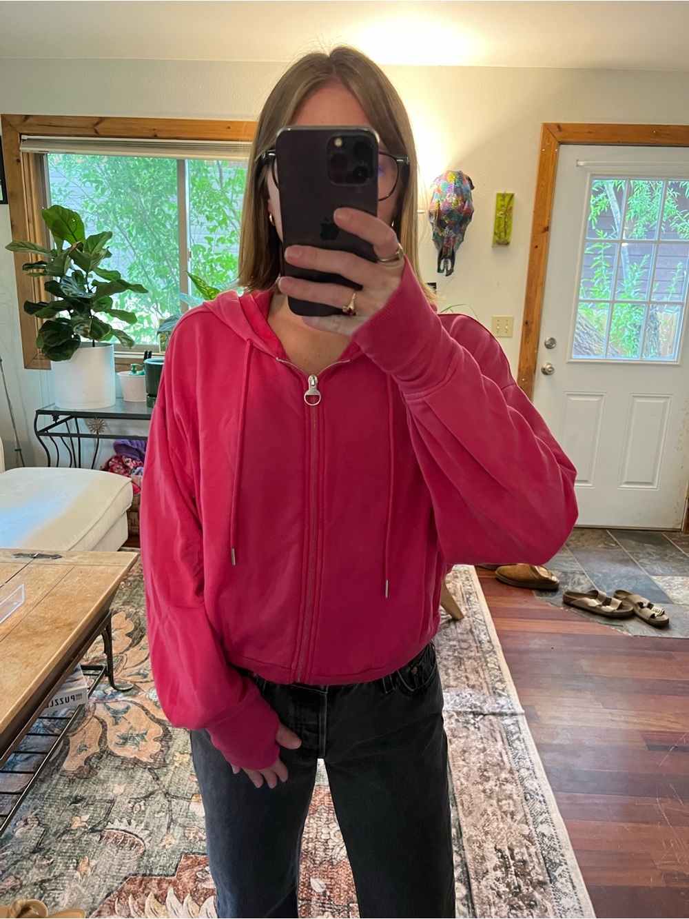 Athleta Hot Pink Fleece Zip Hoodie